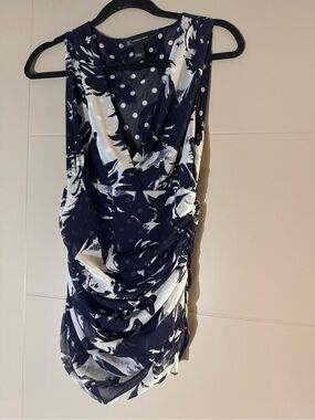 Navy and white pattern tank blouse